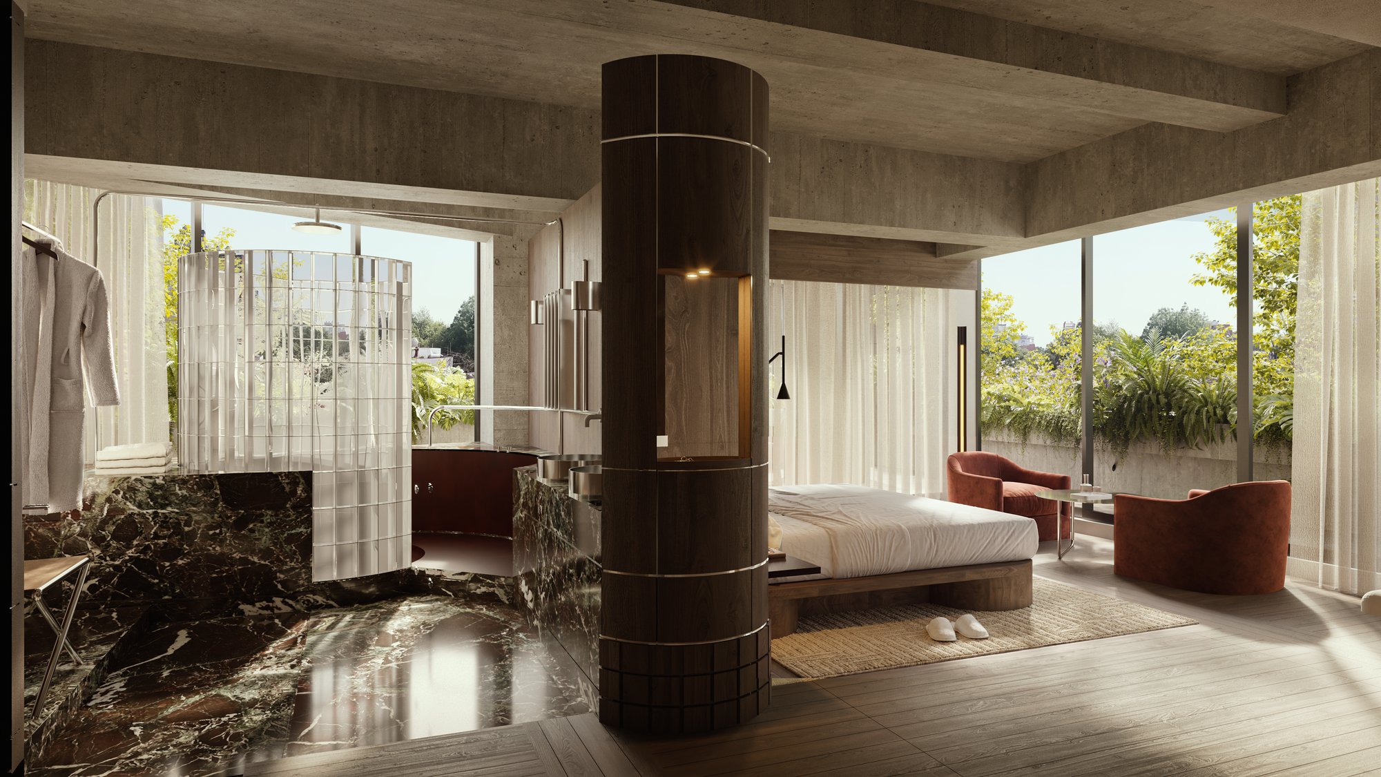 Colima 407 — Suite esquina, baño de mármol