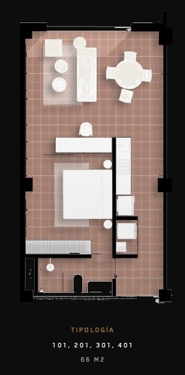 Tipología 101, 201, 301, 401 — 66 m²