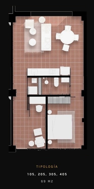Tipología 105, 205, 305, 405 — 69 m²