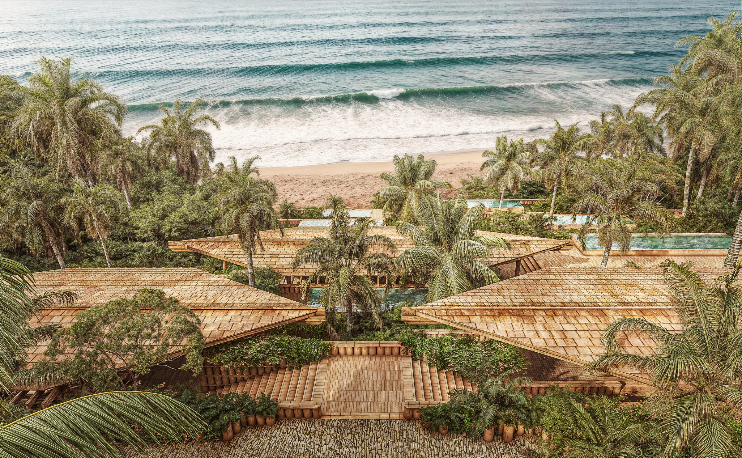 Las Bancas — Casa Club, vista aérea sobre la playa
